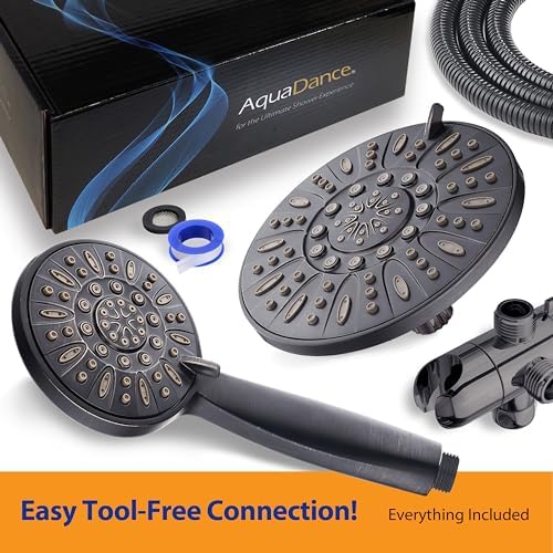 AquaDance 7" Premium High Pressure 3-Way Rainfall Combo with Stainless Steel Hose – Enjoy Luxurious 6-setting Rain Shower Head and Hand Held Shower Separately or Together – Oil Rubbed Bronze Finish - Image 6