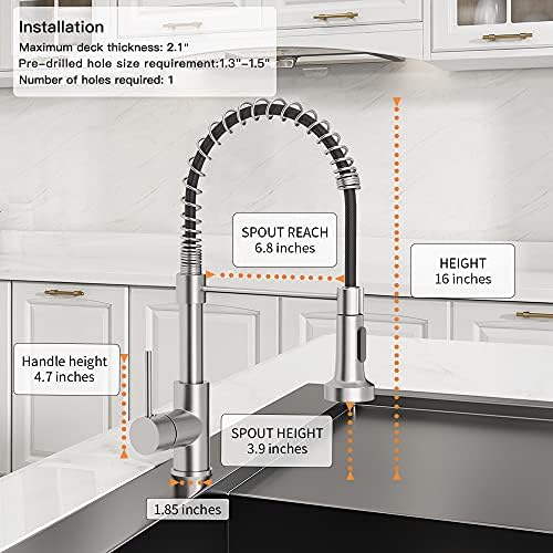 OWOFAN Kitchen Faucet with Pull Down Sprayer Industrial 1 Handle 1 Hole Or 3 Hole Faucet for Farmhouse Camper Laundry Utility Rv Wet Bar Sinks, Stainless Steel Brushed Nickel - Image 2