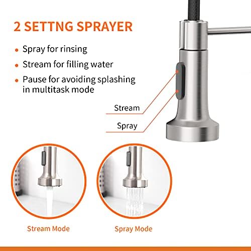 OWOFAN Kitchen Faucet with Pull Down Sprayer Industrial 1 Handle 1 Hole Or 3 Hole Faucet for Farmhouse Camper Laundry Utility Rv Wet Bar Sinks, Stainless Steel Brushed Nickel - Image 3