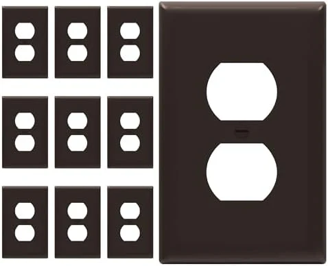 ENERLITES Duplex Receptacle Outlet Wall Plate, Gloss Finish, Midway Size 1-Gang 4.88" x 3.11", Unbreakable Polycarbonate Thermoplastic, UL Listed, 8821M-BR-10PCS, Brown (10 Pack)