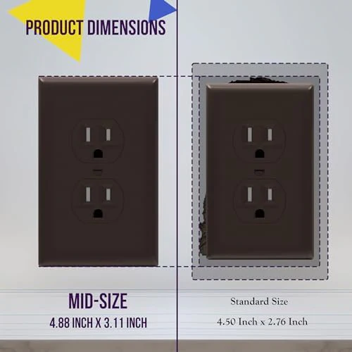 ENERLITES Duplex Receptacle Outlet Wall Plate, Gloss Finish, Midway Size 1-Gang 4.88" x 3.11", Unbreakable Polycarbonate Thermoplastic, UL Listed, 8821M-BR-10PCS, Brown (10 Pack) - Image 2