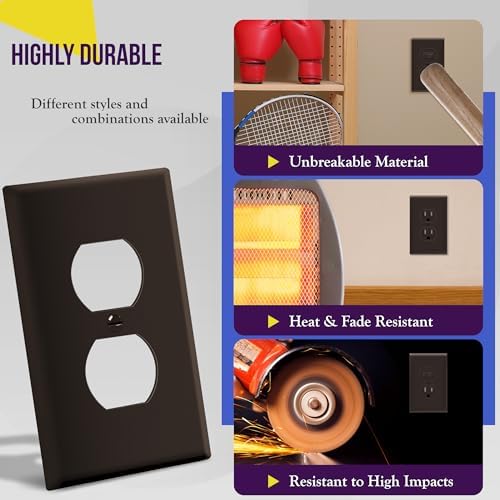 ENERLITES Duplex Receptacle Outlet Wall Plate, Gloss Finish, Midway Size 1-Gang 4.88" x 3.11", Unbreakable Polycarbonate Thermoplastic, UL Listed, 8821M-BR-10PCS, Brown (10 Pack) - Image 4
