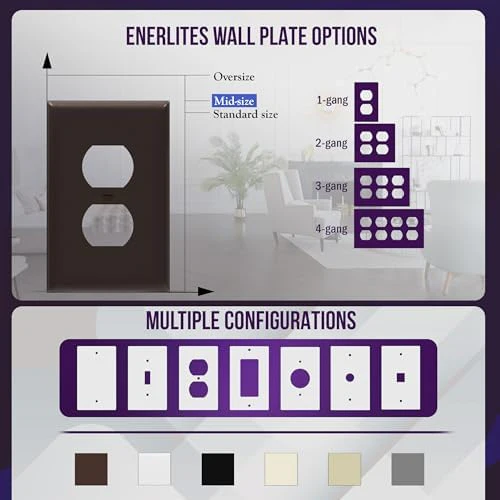 ENERLITES Duplex Receptacle Outlet Wall Plate, Gloss Finish, Midway Size 1-Gang 4.88" x 3.11", Unbreakable Polycarbonate Thermoplastic, UL Listed, 8821M-BR-10PCS, Brown (10 Pack) - Image 5