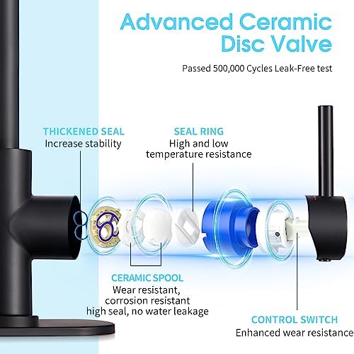 CREA Black Bathroom Faucet Brushed Nickel, Prep Wet Bar Sink Faucet Stainless Steel Single Hole Small Kitchen Faucet with 4 Inch Deck Plate, Mini Faucet Outdoor Tap for Farmhouse Vanity Sink Lavatory - Image 4