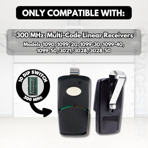Garage Stop 2X Garage Door Opener Remote for Linear Multicode 3089 308911 MCS308911, 1089, 3070, 3060, 10 dip Switch Gate Opener Remote 300MHz, Garage Clicker Replacement (Black) - Image 5