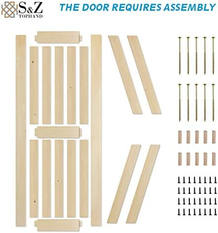 S&Z TOPHAND 36 in. x 84 in. Unfinished British Brace Knotty Barn Door with 6.6FT Sliding Door Hardware Kit/Solid Wood/Sliding Door/Double Surfaces/A Simple Assembly is Required - Image 6