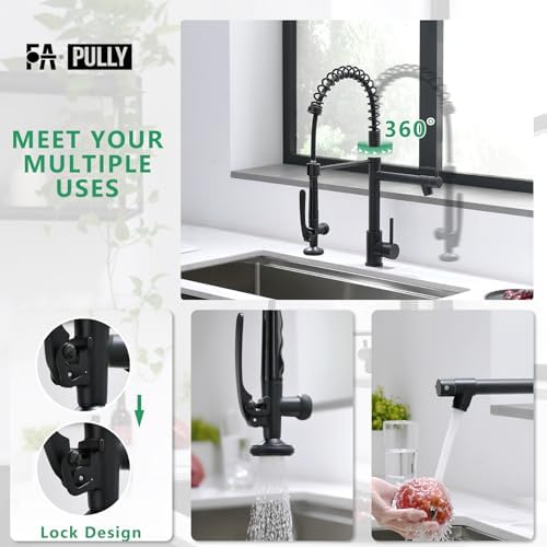 Fapully Black Kitchen Faucet,Commercial Pull Down Kitchen Sink Faucet with Sprayer - Image 3