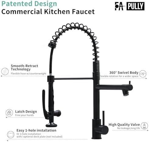 Fapully Black Kitchen Faucet,Commercial Pull Down Kitchen Sink Faucet with Sprayer - Image 7