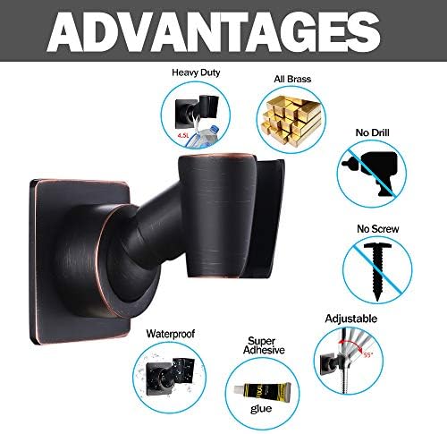 Brass Oil-Rubbed Bronze Shower Wand Holder - Adjustable Handheld Shower Head Bracket - Drill Free Glue Installation - Image 7