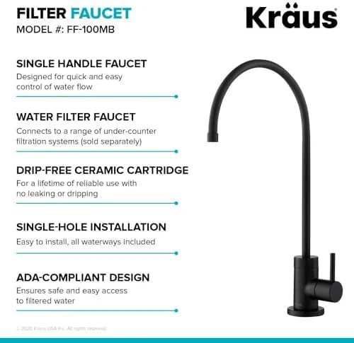 KRAUS Purita 100% Lead-Free Kitchen Water Filter Faucet in Matte Black, FF-100MB - Image 5