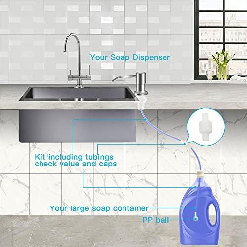 Dish Soap Dispenser for Kitchen Sink (Brushed Nickel), Countertop Sink Soap Dispenser Water Pump with 47” No-Spill Extension Tube Kit Design for Kitchen Bathroom, No More Refills (Sliver) - Image 3
