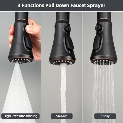 Hibbent Pull Down Spray Head, 3-Function Spray Nozzle with 15 Adapters, Kitchen Sink Faucet Head Replacement Compatible with Moen, American Standard, Delta, Kohler Faucets, Oil-Rubbed Bronze - Image 2