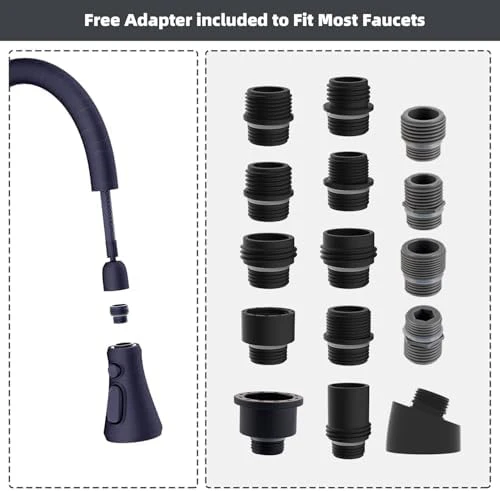 Hibbent Pull Down Spray Head, 3-Function Spray Nozzle with 15 Adapters, Kitchen Sink Faucet Head Replacement Compatible with Moen, American Standard, Delta, Kohler Faucets, Oil-Rubbed Bronze - Image 4