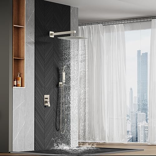 SR SUN RISE Shower Faucet Set Bathroom Square Rain Shower Head with Handheld Spray Wall Mounted Rainfall Shower Fixtures Brushed Nickel Shower Faucet Trim Repair Kits (Contain Shower Valve)10 Inches - Image 11