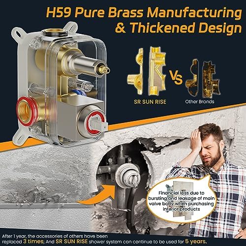 SR SUN RISE Shower Faucet Set Bathroom Square Rain Shower Head with Handheld Spray Wall Mounted Rainfall Shower Fixtures Brushed Nickel Shower Faucet Trim Repair Kits (Contain Shower Valve)10 Inches - Image 3