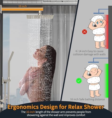 SR SUN RISE Shower Faucet Set Bathroom Square Rain Shower Head with Handheld Spray Wall Mounted Rainfall Shower Fixtures Brushed Nickel Shower Faucet Trim Repair Kits (Contain Shower Valve)10 Inches - Image 9