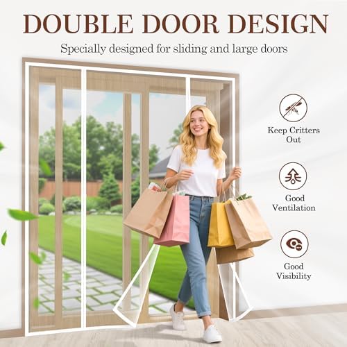 Yotache White Magnetic Screen Door Fit 60" x 80" Doors, Screen Size 62" x 81" Double Door Screen Mesh for Sliding Door - Image 3