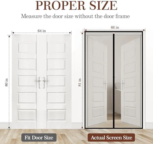 Yotache Magnetic Screen Door Fits Door Size 64 x 80, Screen Size 66" x 81" Strengthened Fiberglass Net Curtain for Patio Sliding French Doors Black - Image 2