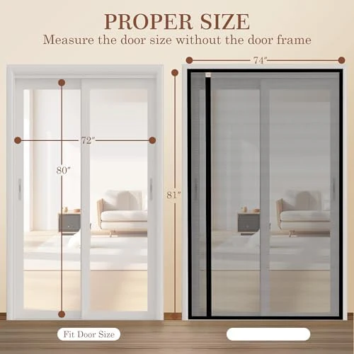 Yotache Reversible Left/Right Opening Magnetic Screen Door Fits 72 x 80 inch Doors, Screen Size 74" x 81", Strong Magnets Anti-Tearing Polyester Mesh for Front/Back Patio Sliding Door, Black - Image 2