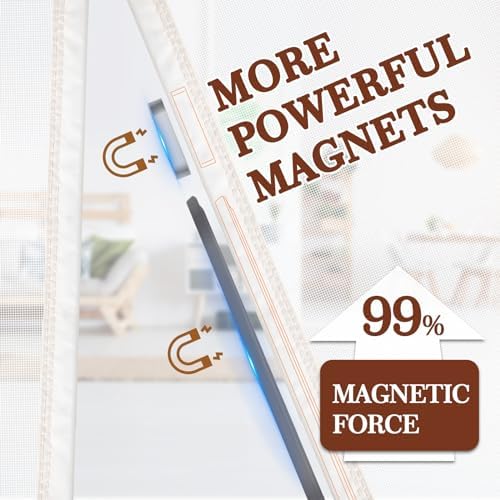 Yotache Adjustable Magnetic Screen Door Fit Doors Size Width 29"-33" Height 79"-81", Reinforced Polyester Mesh with Full Frame Hook&Loop Strip, White - Image 4