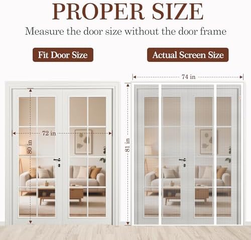Yotache White Magnetic Screen Door Fit 72" x 80" Doors, Screen Size 74" x 81" Double Door Net Curtain for Sliding Door - Image 2