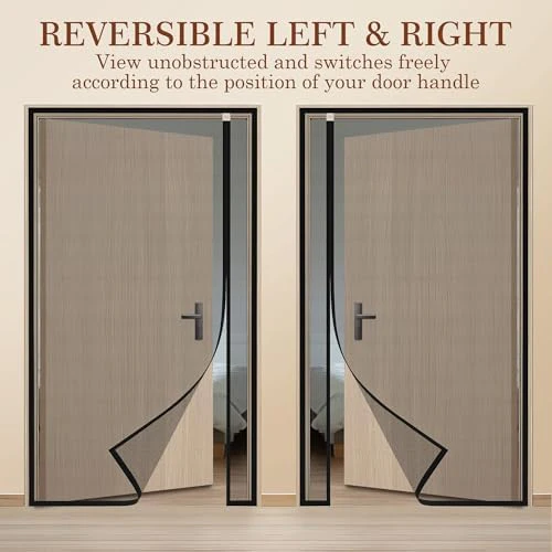Yotache Reversible Left Right Side Opening Tall Magnetic Screen Door Fits Door Size 36 x 96, Reinforced Polyester Mesh, Actual Screen Size 38" x 97" Black - Image 3