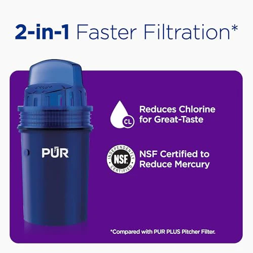 PUR 30-Cup Water Filter Dispenser with 1 Genuine PUR Filter, Large 30-Cup Capacity, 2-in-1 Powerful, Faster Filtration, Lasts 2 Months or 40 Gallons, Dishwasher Safe, White/Blue (DS1800Z) - Image 3