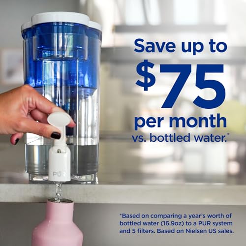 PUR 30-Cup Water Filter Dispenser with 1 Genuine PUR Filter, Large 30-Cup Capacity, 2-in-1 Powerful, Faster Filtration, Lasts 2 Months or 40 Gallons, Dishwasher Safe, White/Blue (DS1800Z) - Image 4