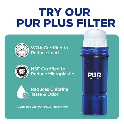 PUR 30-Cup Water Filter Dispenser with 1 Genuine PUR Filter, Large 30-Cup Capacity, 2-in-1 Powerful, Faster Filtration, Lasts 2 Months or 40 Gallons, Dishwasher Safe, White/Blue (DS1800Z) - Image 8