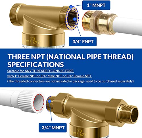 SimPure 40/200 Micron Spin Down Sediment Filter, Reusable Whole House Sediment Water Filter, Pre-Filtration System for City/Well water, 1" MNPT + 3/4" FNPT + 3/4"MNPT, BPA Free - Image 3