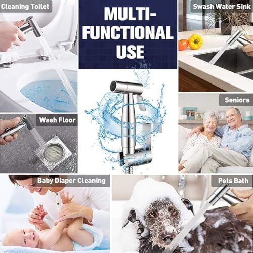 New Version Handheld Bidet Sprayer for Toilet, Premium Stainless Steel Bathroom Bidet Sprayer Set, Baby Cloth Diaper Sprayer with Superior Complete Bidet Spray Hoses Kit, Support Wall or Toilet Mount - Image 2