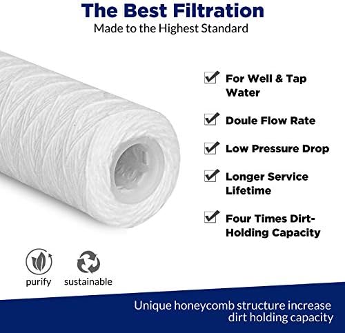 Membrane Solutions 10 Micron 10"x2.5" String Wound Whole House Water Filter Replacement Cartridge Universal Sediment Filters for Well Water - 6 Pack - Image 5