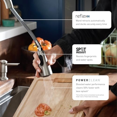 Moen 87233SRS Adler One-Handle High Arc Pulldown Kitchen Faucet with Power Clean, 24.7" L x 12.3" W x 14.6" H, Spot Resist Stainless - Image 3