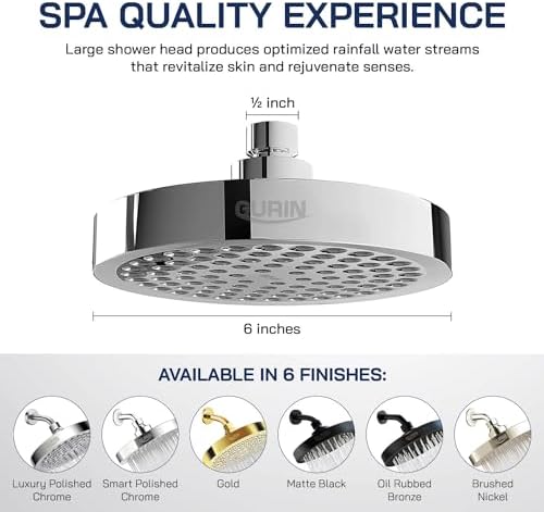 GURIN Shower Head High Pressure Rain, Luxury Bathroom Showerhead with Chrome Plated Finish, Adjustable Angles, Anti-Clogging Silicone Nozzles (2.5 GPM) - Image 5