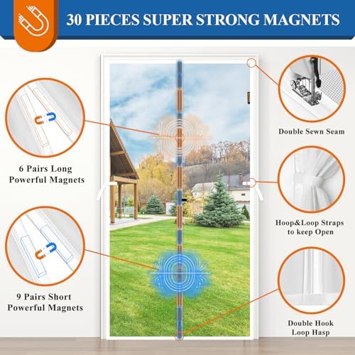 MAGZO Magnetic Screen Door, 32'' x 80'', High-Density Fiber Mesh Net Curtain Scratch-Proof, Pet Friendly, Annoying Creatures-Resistant, Magnets for Sliding Glass/Patio/Single/Front/Back Doors, White - Image 5
