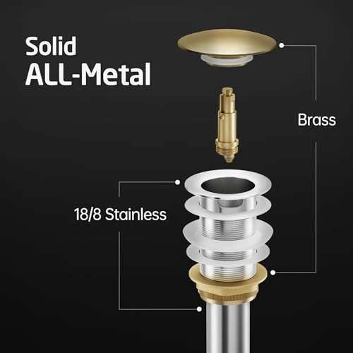 KES Bathroom Sink Drain with Overflow Vessel Sink Stopper Pop Up Drain Assembly Matt Black for 1.6"-1.9" Sink Hole, All Metal Rustproof Brass and 304 Stainless Steel, S2008A-BK - Image 2