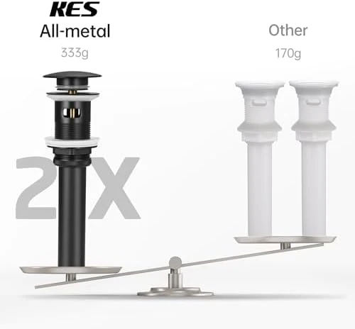 KES Bathroom Sink Drain with Overflow Vessel Sink Stopper Pop Up Drain Assembly Matt Black for 1.6"-1.9" Sink Hole, All Metal Rustproof Brass and 304 Stainless Steel, S2008A-BK - Image 3