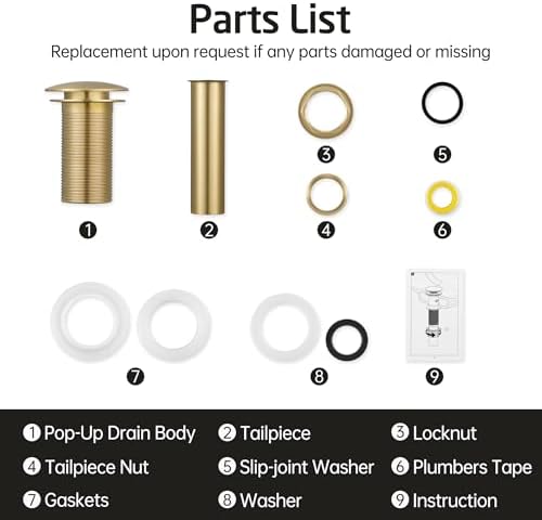 KES Sink Drain Without Overflow Bathroom Pop Up Drain Assembly Stopper Vessel Sink Brushed Gold for 1.6"-1.9" Sink Hole, All Metal Rustproof Brass and 304 Stainless Steel, S2008D-BZ - Image 9