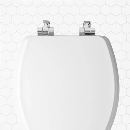 Mayfair Bennett Toilet Seat with Brushed Nickel Hinges, Slow Close Wood Seat, Secure Metal Hinges, Easy Install, Made in USA, Round, White - Image 8