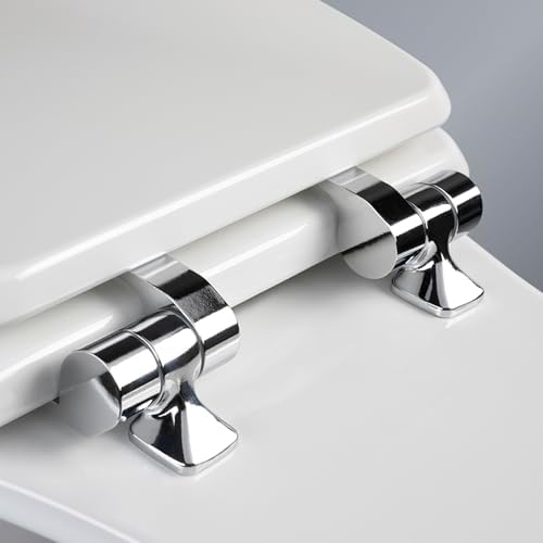 Mayfair Bennett Toilet Seat with Chrome Hinges, Slow Close Wood Seat, Secure Metal Hinges, Easy Install, Made in USA, Round, White - Image 2