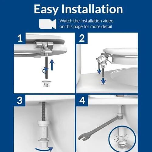 Mayfair Bennett Toilet Seat with Chrome Hinges, Slow Close Wood Seat, Secure Metal Hinges, Easy Install, Made in USA, Round, White - Image 7