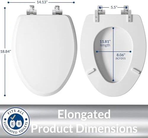 Mayfair Bennett Toilet Seat with Chrome Hinges, Slow Close Wood Seat, Secure Metal Hinges, Easy Install, Made in USA, Elongated, White - Image 5