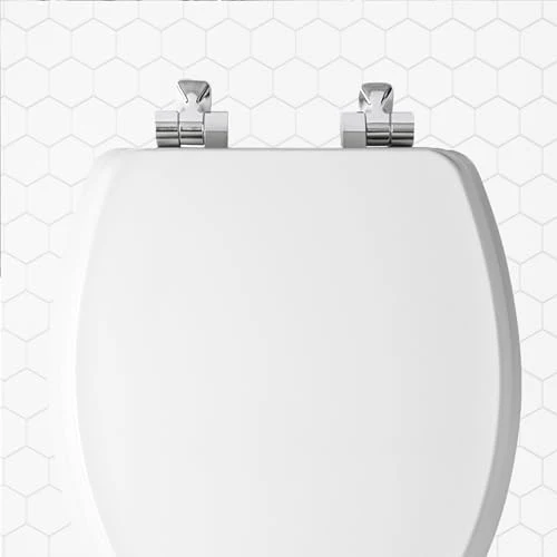 Mayfair Bennett Toilet Seat with Chrome Hinges, Slow Close Wood Seat, Secure Metal Hinges, Easy Install, Made in USA, Elongated, White - Image 8