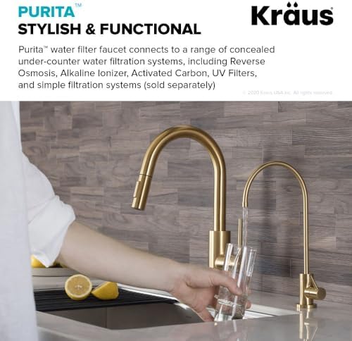 KRAUS Purita 100% Lead-Free Kitchen Water Filter Faucet in Brushed Brass, FF-100BB - Image 2