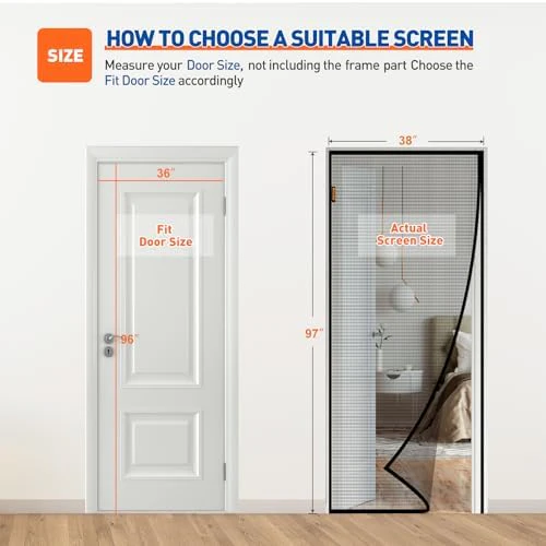 MAGZO Magnetic Screen Door Fits Door Size 36 x 96 Inches, Actual Screen Size 38 x 97 Inches, Side Opening Screen Mesh Broader Enjoy Fresh Air, Black - Image 2
