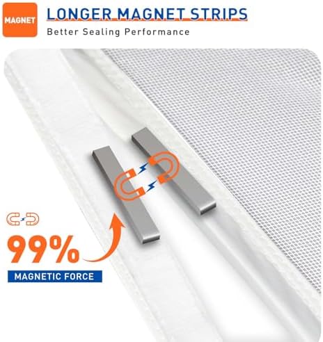 MAGZO Magnetic Screen Door Fit Door Size 36 x 96 Inches, Actual Screen Size 38 x 97 Inch Side Opening Screen Mesh with Hook&Loop Full Frame-White - Image 3