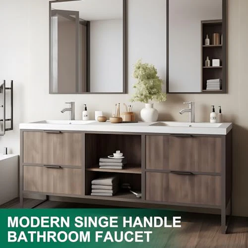 Bathroom Faucet Brushed Nickel One-Handle, Modern one Hole Bathroom Sink Faucet Lavatory Faucet with Deck - Image 7