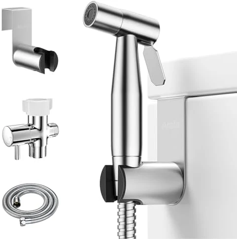 Arofa Handheld Toilet Bidet Sprayer for Toilet-Adjustable Water Pressure Control with Bidet Hose for Feminine Wash, Stainless Steel Brushed Nickel Bidet Faucet Cloth Diaper for Baby Wash
