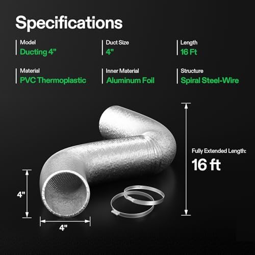 VIVOSUN 4 Inch 16 Feet Non-Insulated Flex Air Aluminum Ducting for HVAC Ventilation with 2 Stainless Steel Clamps - Image 7