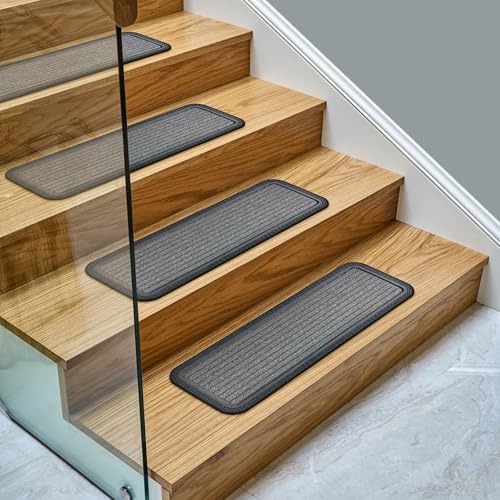 Indoor/Outdoor Hose-Wash Striped Design Non-Slip Rubber 10" x 30" Modern Stair Treads for Stairs, Garage, Patio, 5 Pack, Gray - Image 5